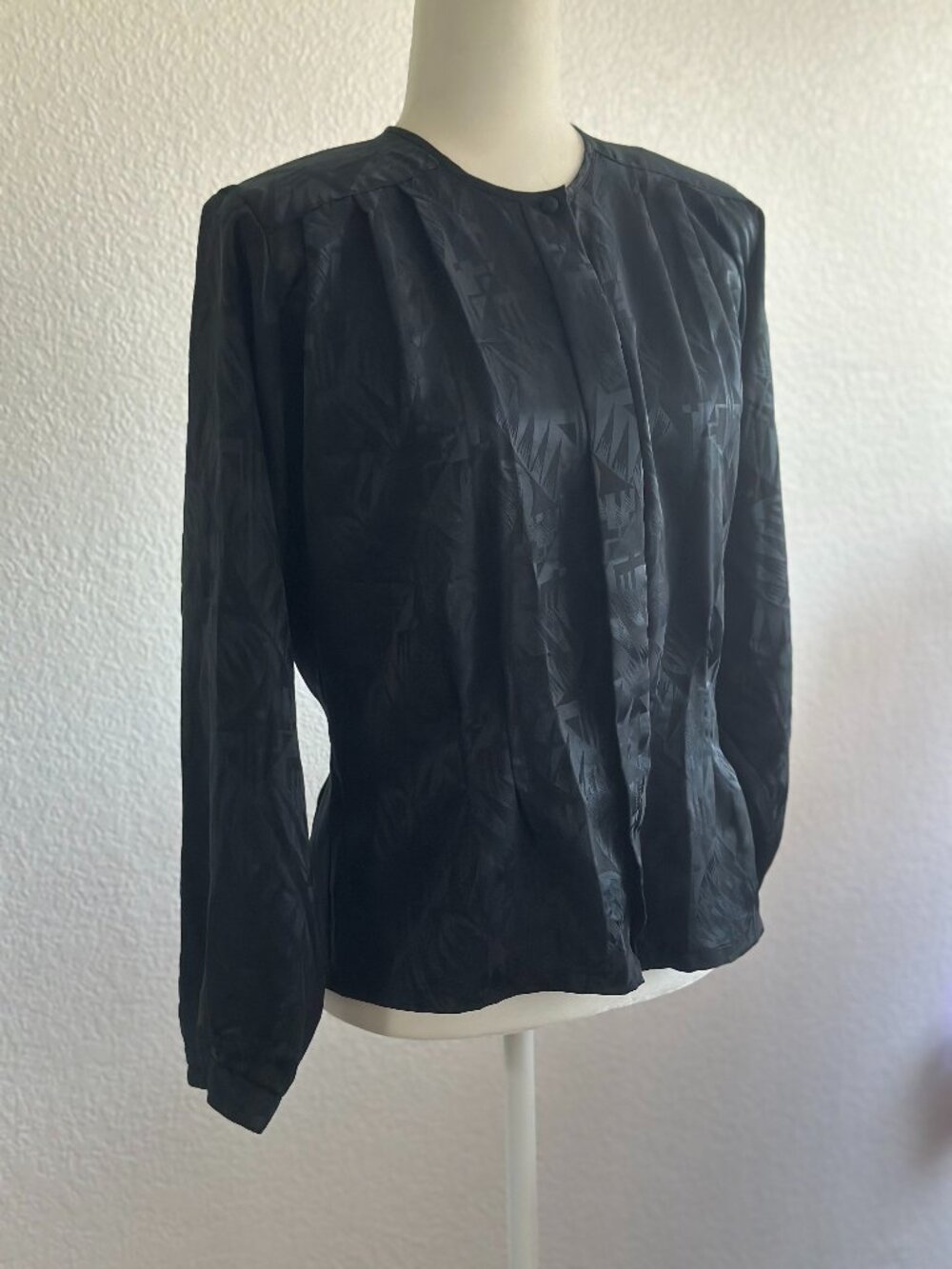 Vintage Impressions of California Black Jacquard Blouse Size Small